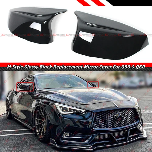 FOR 2014-2024 INFINITI Q50 Q60 M STYLE GLOSS BLACK MIRROR CAP COVER REPLACEMENT