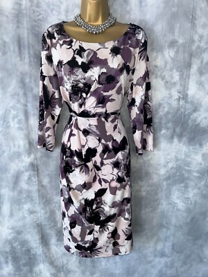 Beautiful RJR JOHN ROCHA Abstract Floral 3/4 Sleeve Stretchy Midi Dress Size 18