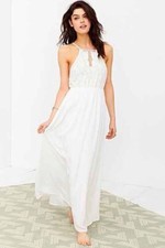Kimchi Blue Maxi Dress Embroidered Bodice Halter Boho Summer Beach Wedding Large