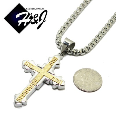 18-40"MEN's Stainless Steel 5mm Silver Box Bike Chain Necklace Cross Pendant*A E - Foto 11