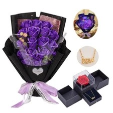 	EIGHTOWN Artificial Rose Bouquet with Preserved Red Roses & Necklace	