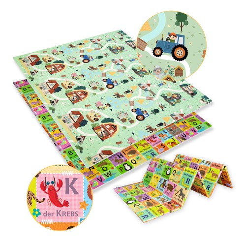 Doppelseitig faltbare XPE-Schaumstoff 180x200 Alphabet Deutsches Dorf Humbi - Bild 1 von 11