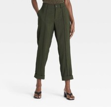 A New Day Straight Slim High Rise Waist Pintuck Ankle Pants size 10 Olive Green