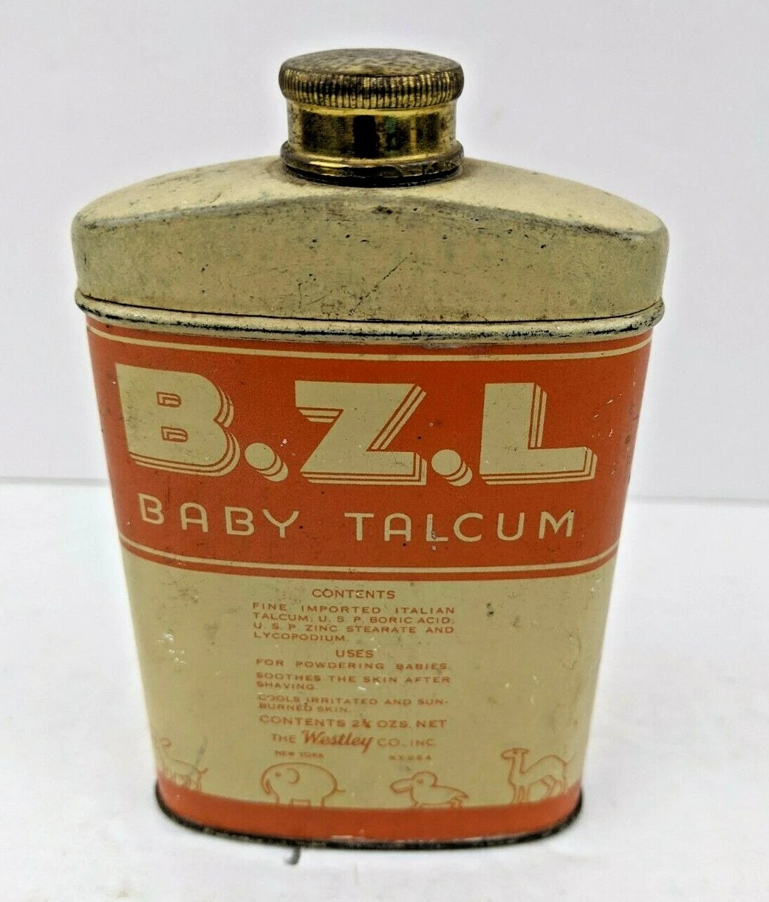 Vintage B.Z.L. Baby Talcum Powder Tin Full with Contents Westley Co. NY