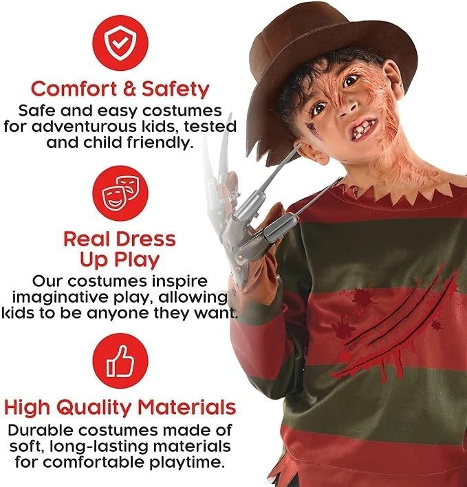 Kids Freddy Krueger Costume Boys Nightmare on Elm Street Killer Halloween Horror - Image 4 of 4