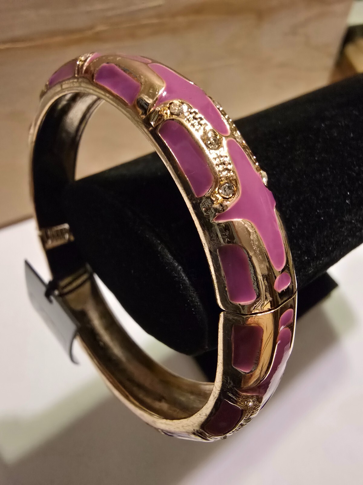 Nordstrom Mauve Gold Tone Sequin Rhinestone Enamel Bangle Bracelet #29-image