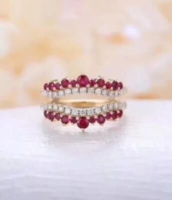 Ct Round Cut Simulated Red Ruby Wedding Enhancer Ring 14k