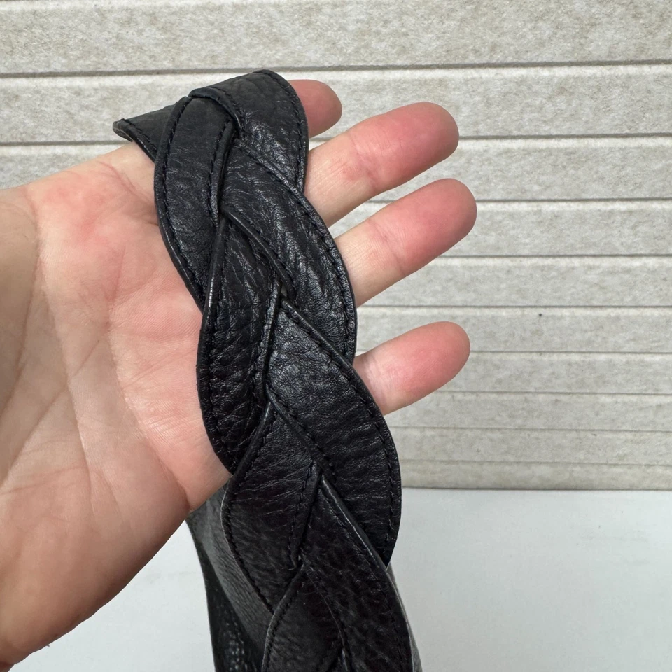 Talbots Black Leather Braided Strap Shoulder Bag Zip Closure & Inner Pocket - Image 4 of 4