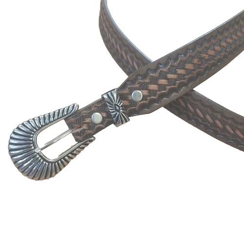 Vtg Y2K Brown Leather Studded Belt Heavy Rivet Punk Rock Western Statement Belt Vintage Brown Leather Studded Belt Heavy Rivet Punk Rock  main image 2