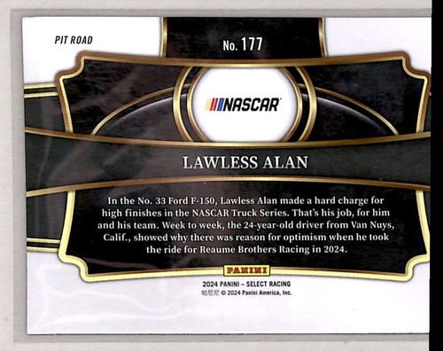 2024 Panini Select Pit Road Lawless Alan #177 - Picture 2 of 2