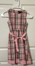 Chaps Girls 100% Cotton Dress Size 6X Pink Summer Plaids Checks With Sash Tie