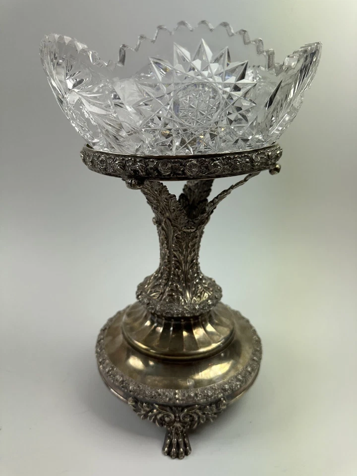 Antiguo centro de mesa de plata T&J Creswick Sheffield cuenco lavabo de cristal siglo XIX Foto 4 de 4