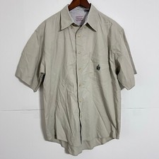 Vintage 90s Bugle Boy Mens Oversized Shirt Size L Beige Embroidered Button Up