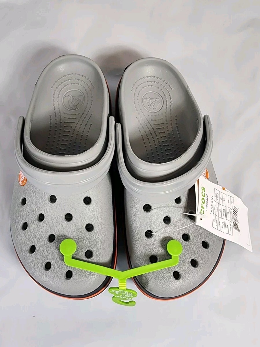 Crocs Unisex Clogs Light Grey White Orange Stripe Size Mens  display picture 3