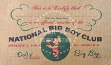 NATIONAL BIG BOY CLUB MEMBERSHIP CARD - VINTAGE REPRINT