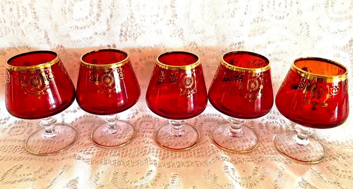 Vintage Ruby Red Pisa Italy Port Glasses/Snifters - Set of 5 | eBay