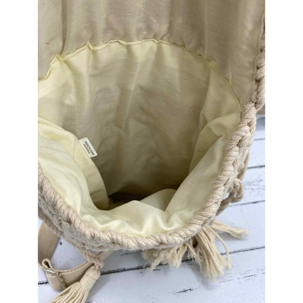 Woven Tassel Backpack – Cream Flower Leather Charm - Lotus Butter Yellow Leather Tassel  main image 2