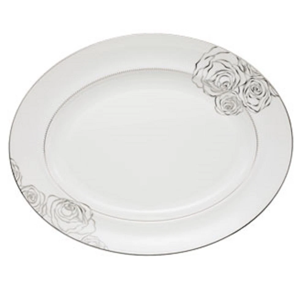 Waterford Fine Bone China Monique Lhuillier Sunday Rose Oval Platter, New - Image 2 of 4