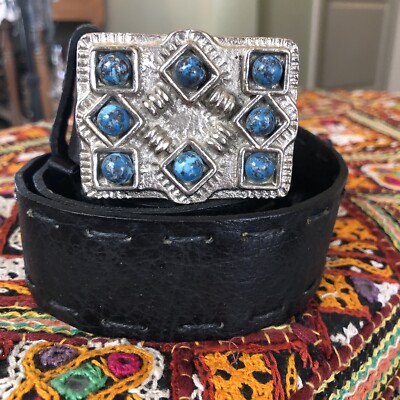 Western Style Rectangular ￼Silver Buckle Buckle with blue  display picture 1