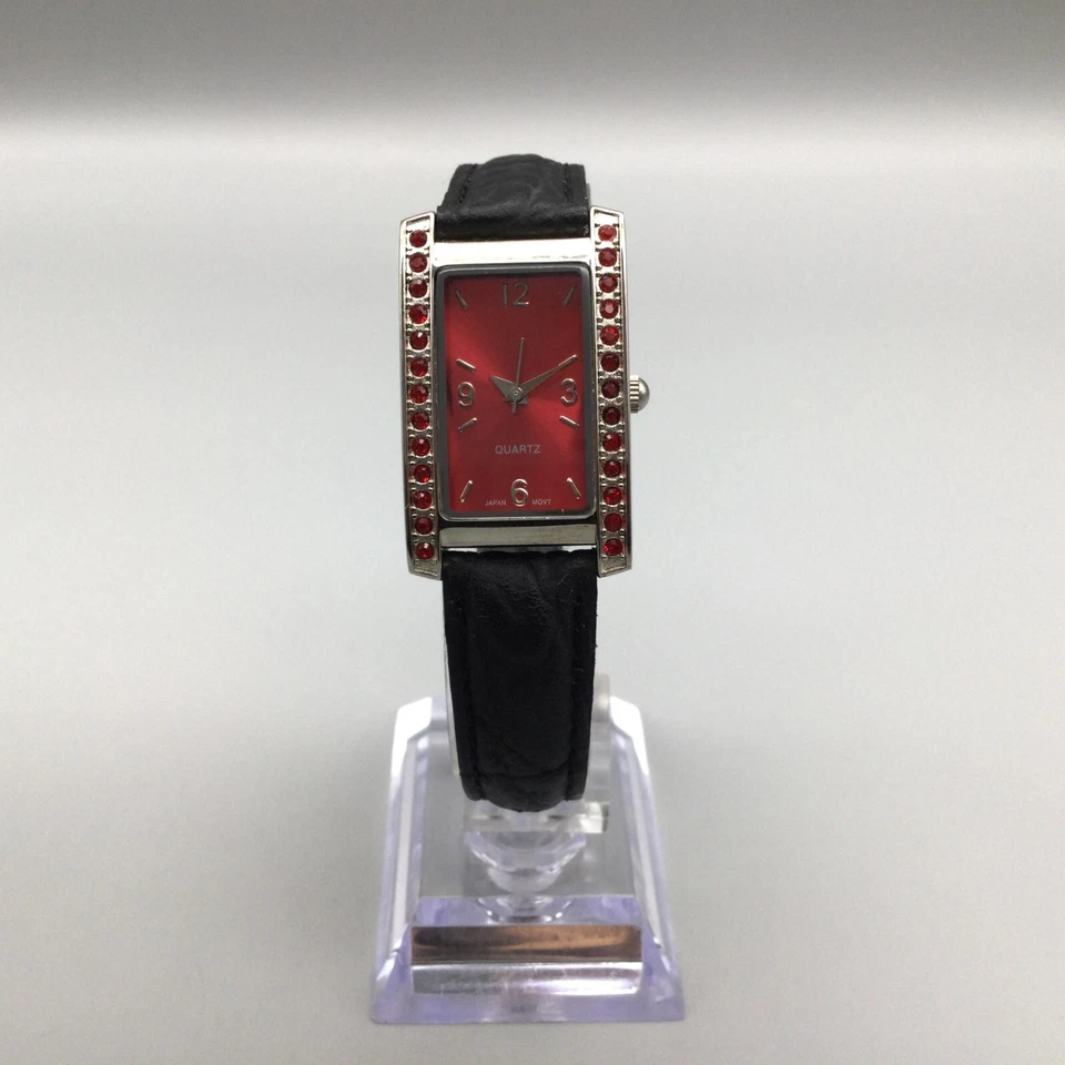 雅芳 Birth Stone 手表女式 25 毫米银色红色一月皮革全新电池 — 第 2/4 张图片