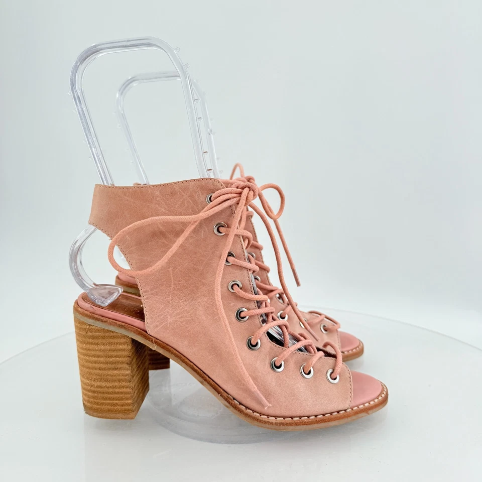 Sandalia Gladiador Jeffrey Campbell X Free People Cuero Rosa Con Cordones Boho Talla 6.5 Foto 3 de 4