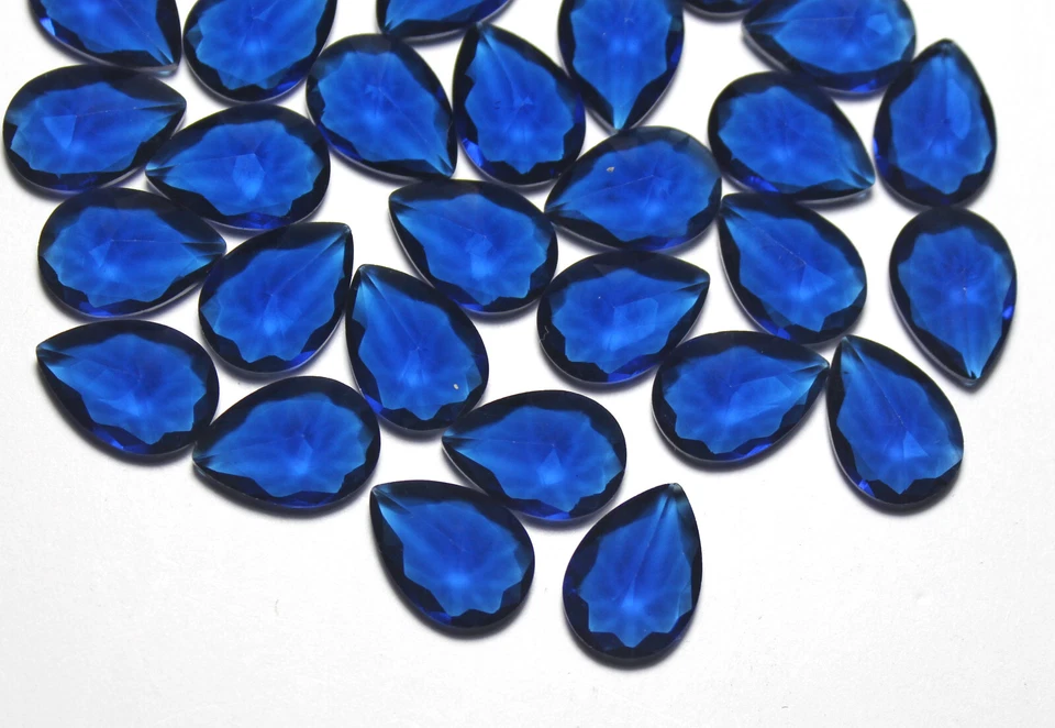 10 PCS Lab Created Blue Sapphire Healing Crystal Faceted Pear Energy and Clarity - Image 3 of 4