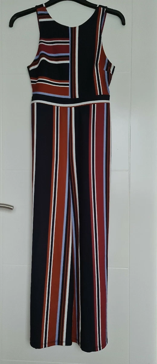MISS SELFRIDGE BLACK BROWN STRIPE SLEEVELESS WIDE LEG CROPPED