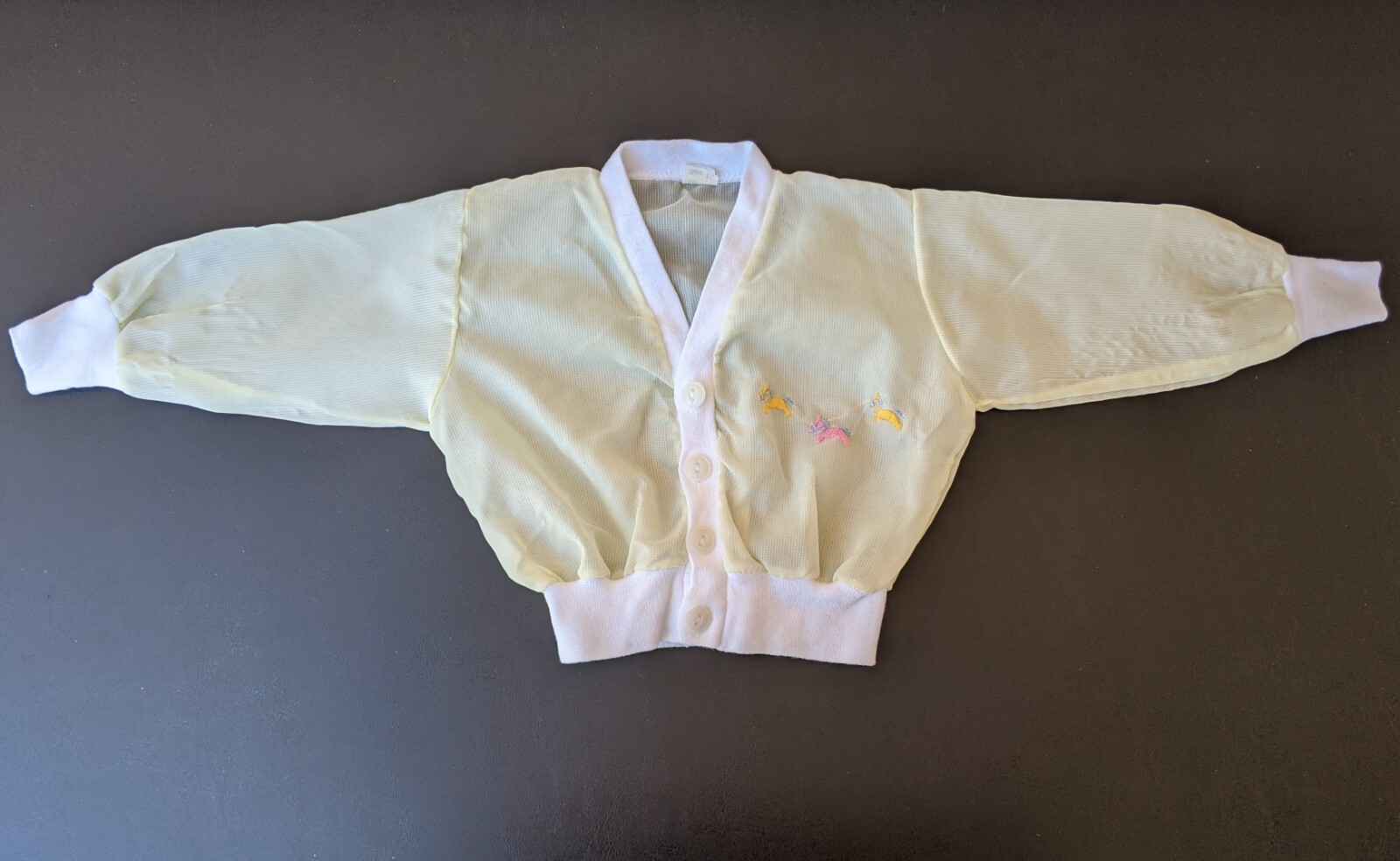 Giacca cardigan vintage neonato letterman ricamato pony giallo semi trasparente