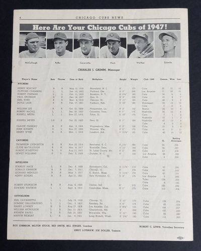 Chicago Cubs News April 1947 Baseball Team Newsletter Paper Mailer Vol 12, No. 1 - Bild 4 von 4