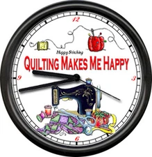 Quilting Room Retro Seamstress Quilt Craft Happy Sewing Machine Sign Wall Clock