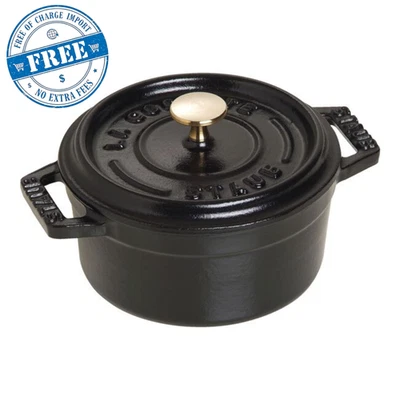 Staub Cast Iron 0.275 qt, Mini Round Dutch Oven, Black Matte Oven safe to 500°F