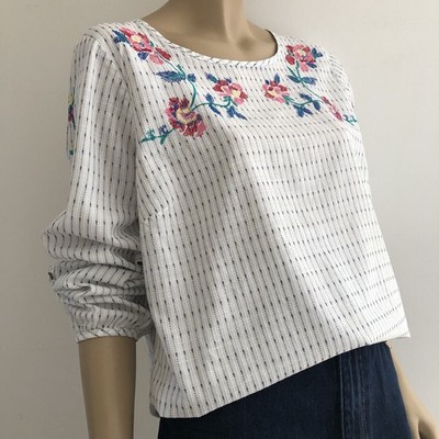 Mantaray White Textured Embroidered Cotton Boho Blouse Top   18