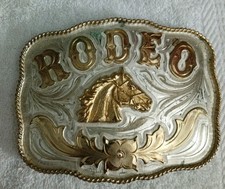 Two Tone Rodeo Belt Buckle Large Alpaca Mexico