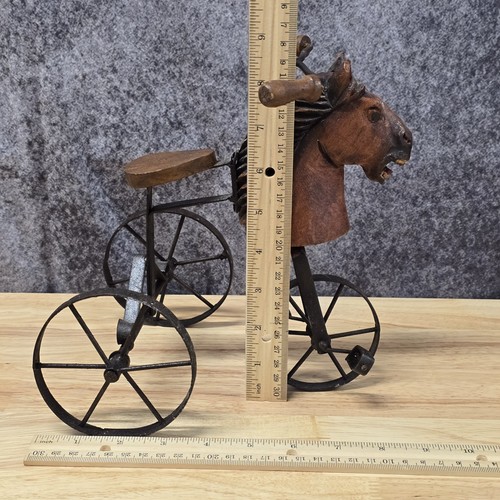 Vintage Miniature Tricycle Wooden Seat Metal Handlebars Wooden Horse Head - Picture 13 of 15