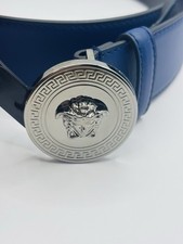 Versace Silver Medusa-Buckle Blue Leather Belt 95 38  NWT 600 Authentic