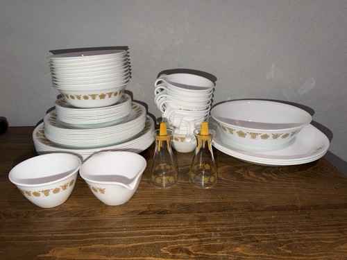 Vintage Schmetterling Gold Corelle Lot Teller Tassen Salz/Pfeffer Teller Schüsseln 58 Teile - Bild 19 von 19