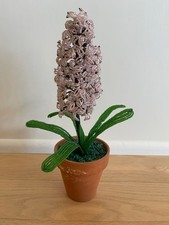 Vintage Pink French Beaded Hyacinth Flower in Terra Cotta Pot