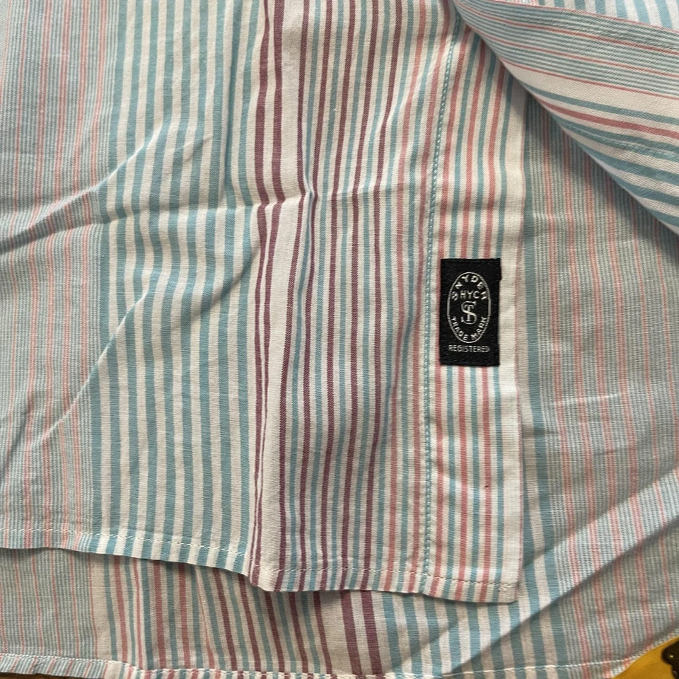 Camisa masculina Todd Snyder 2XL azul listra vermelha botão para baixo algodão feita em Portugal - Imagem 4 de 4