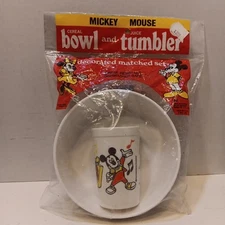 Vintage Disney Mickey Mouse Minnie Cereal Bowl & Juice Tumbler In Package NOS