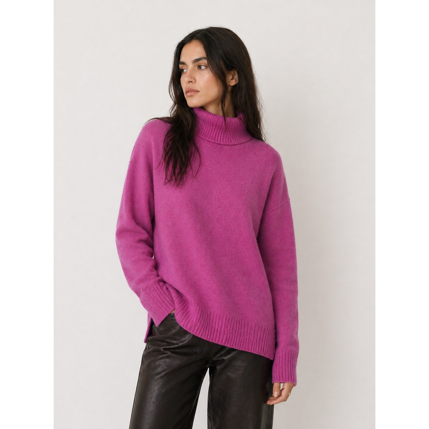 Massimo Dutti Wool Cashmere Turtleneck Sweater Pink NWT XL