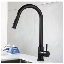 Black Kitchen Faucet with Flexible Pull-Out Sprayer Hot Cold Mixer Tap