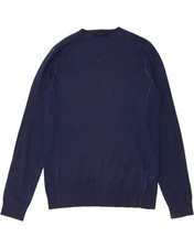 CALVIN KLEIN JEANS Mens V-Neck Jumper Sweater Large Navy Blue Viscose BT19
