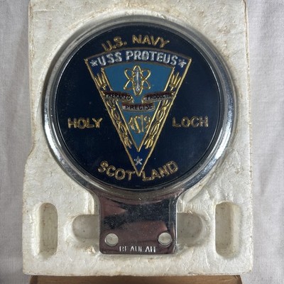 US Navy USS Proteus Sub Tender Holy Loch Scotland Car Badge Beaulah 1960 s w/box