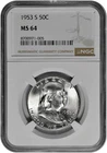 1953 S 50C Silver Franklin Half Dollar NGC MS 64 White Coin in New Holder