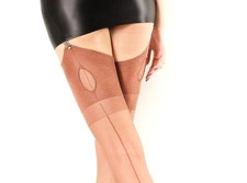 Fully Fashioned 8 Denier Copper Colour Seamed Cuban Heel Key Hole Welt Stockings