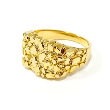 Solid 10K Gold Square Nugget Ring Yellow Gold...