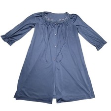 Vintage Lorraine Blue Nylon Nightgown Robe Lace Floral Embroidery Womens Large