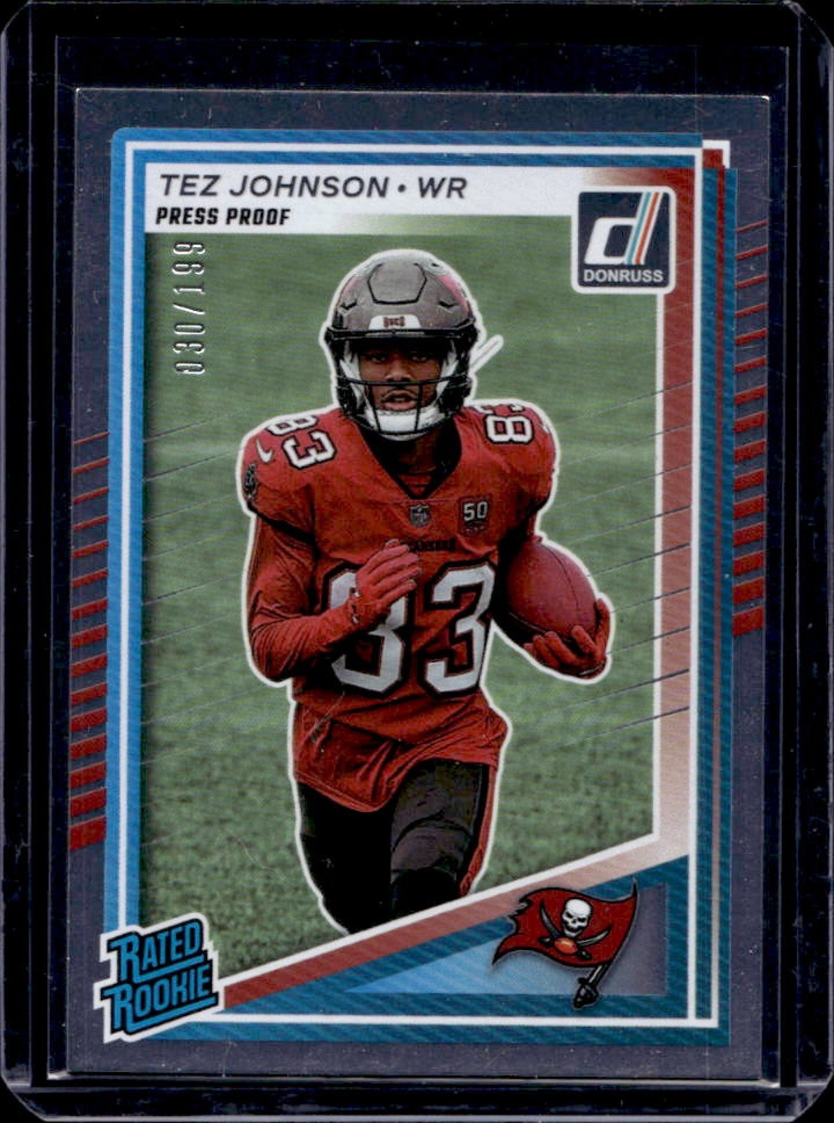 2025 Donruss Tez Johnson Rated Rookie Press Proof Silver RC #30/199 Buccaneers