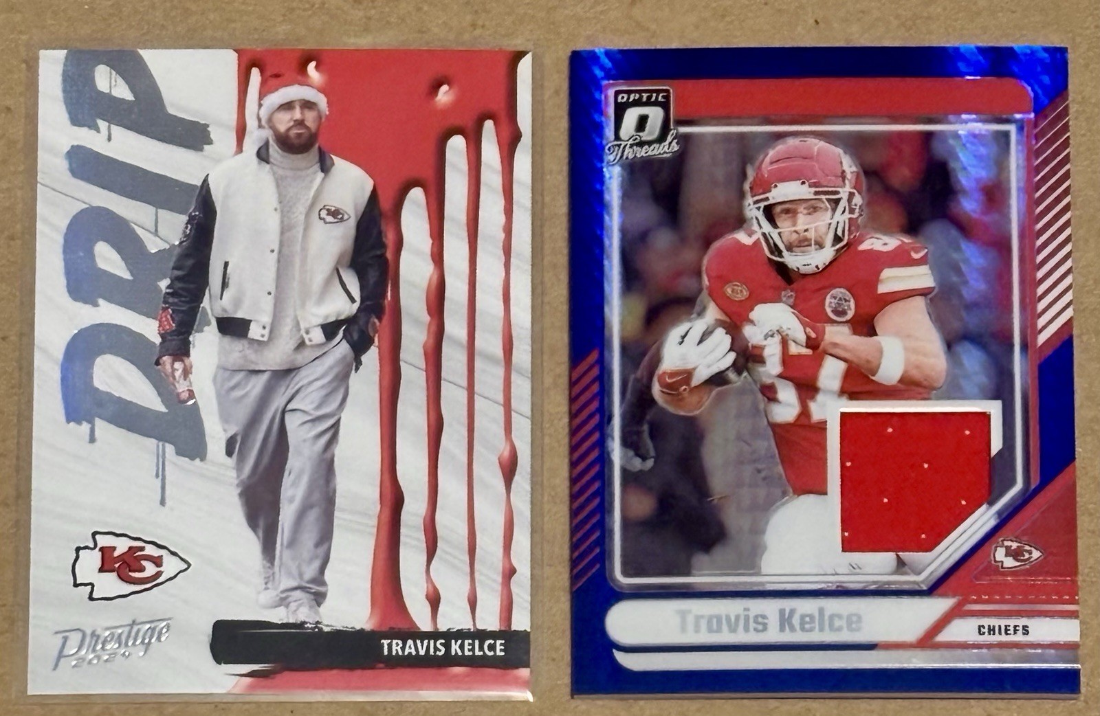 Travis Kelce 2024 Panini Prestige Drip CASE HIT + 2024 Optic Threads Blue Hyper