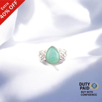Valentines Deal Pear Natural Amazonite 925 Silver Sister Band Boho Ring Jewelry
